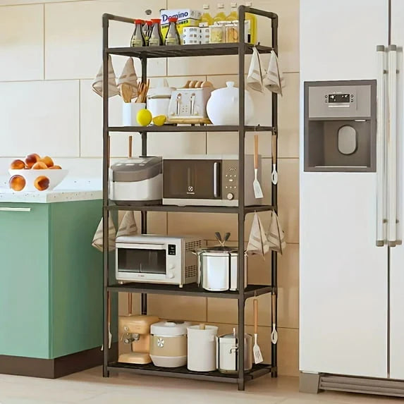 Multifunctional Kitchen Shelf, Microwave Stand Countertop Shelf with Hooks