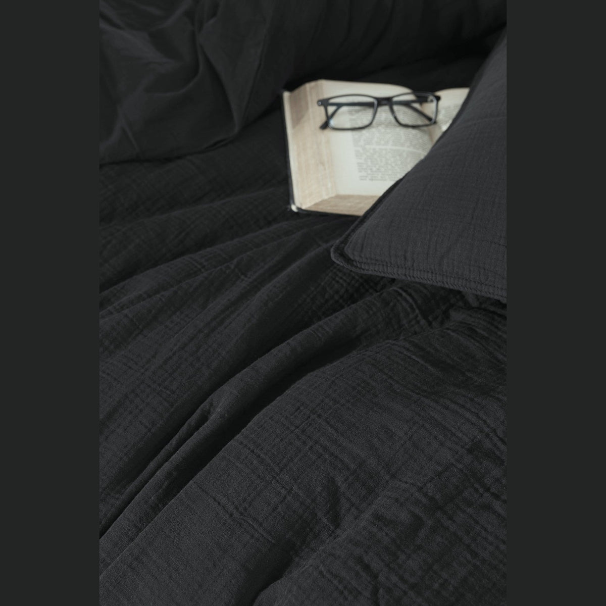 Dubrovnik Muslin Vintage Duvet Cover Set - Black DOUBLE SIZE