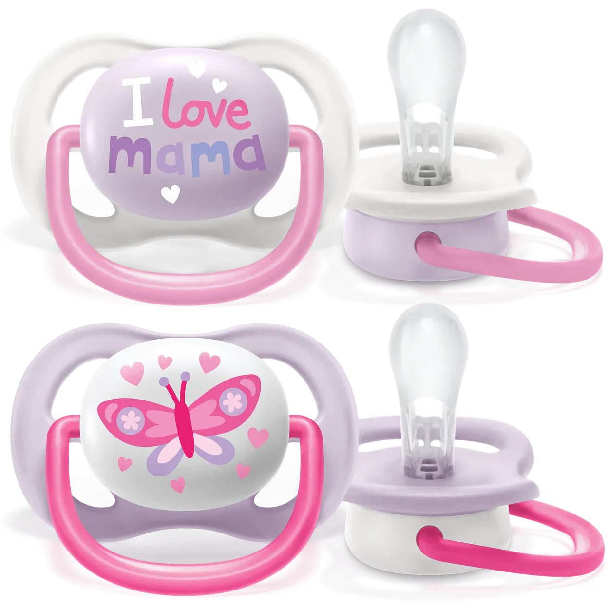 avent 2 ultra air soother i love mama -0-6m girl 080/02