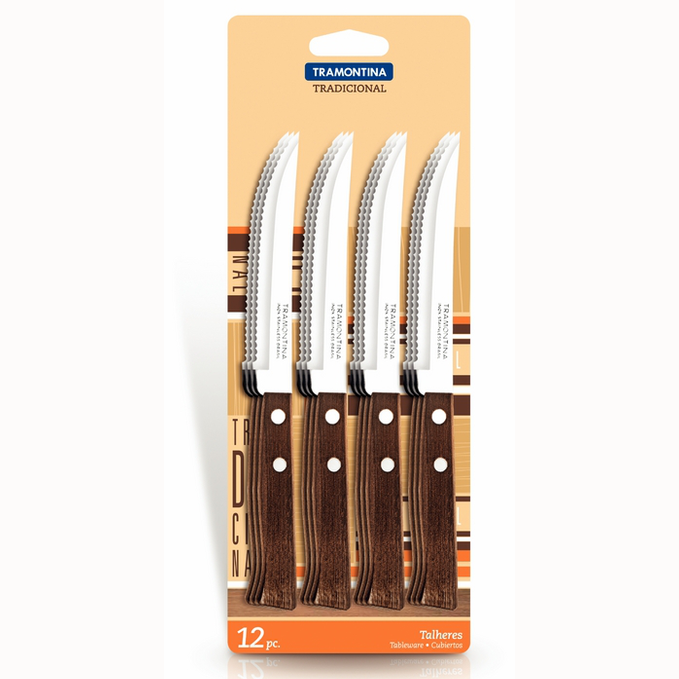 tramontina traditional wood steak knife(saw) set of 12