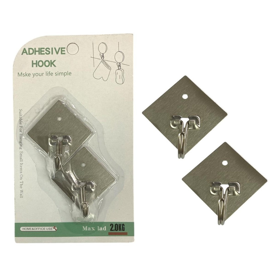 Stainless Steel Small Self Adhesive Hooks X2