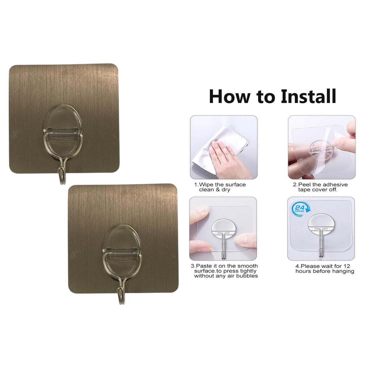 Strong Metal Color Adhesive Large Square Hook X2