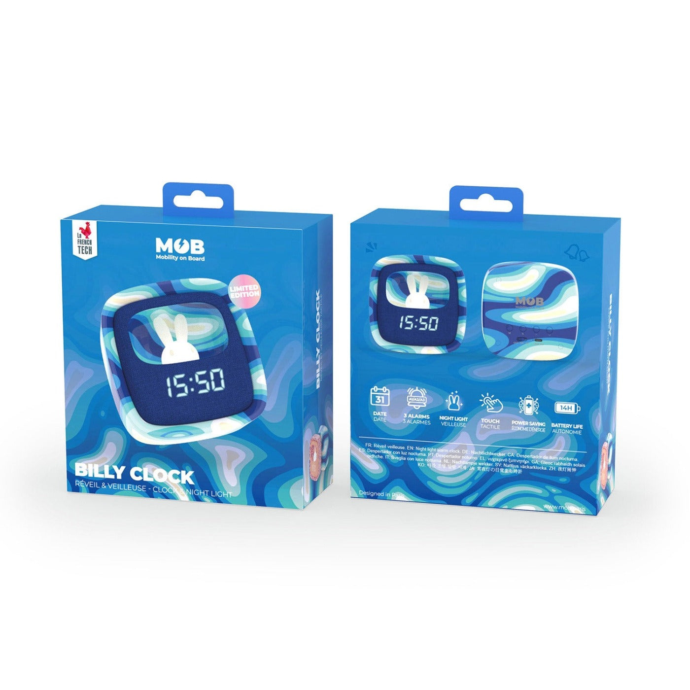 MOB Billy Clock & Night Light – Blue Waves