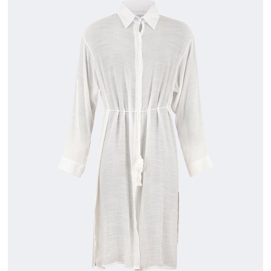 Oil And Gaz Chic Women Beach Linnen Dress Ls White - Medaid International