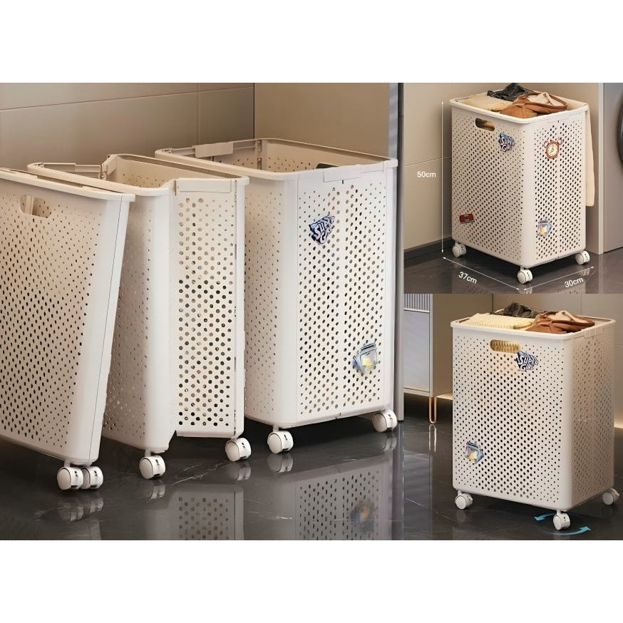 Collapsible Plastuic Laundry Basket with Wheels
