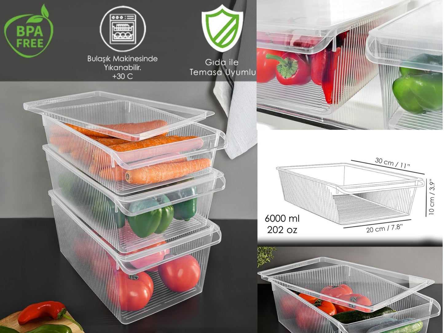 6 L Plastic Refrigirator Organizer Witا Lid