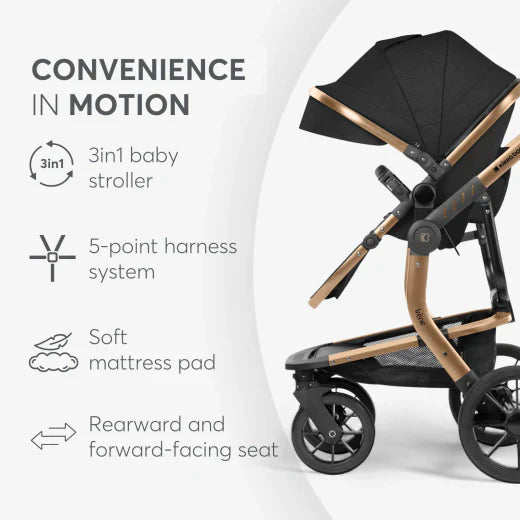 Kikkaboo - Stroller 3in1 Travel System - with plastic carrycot - Irene Black - 2024