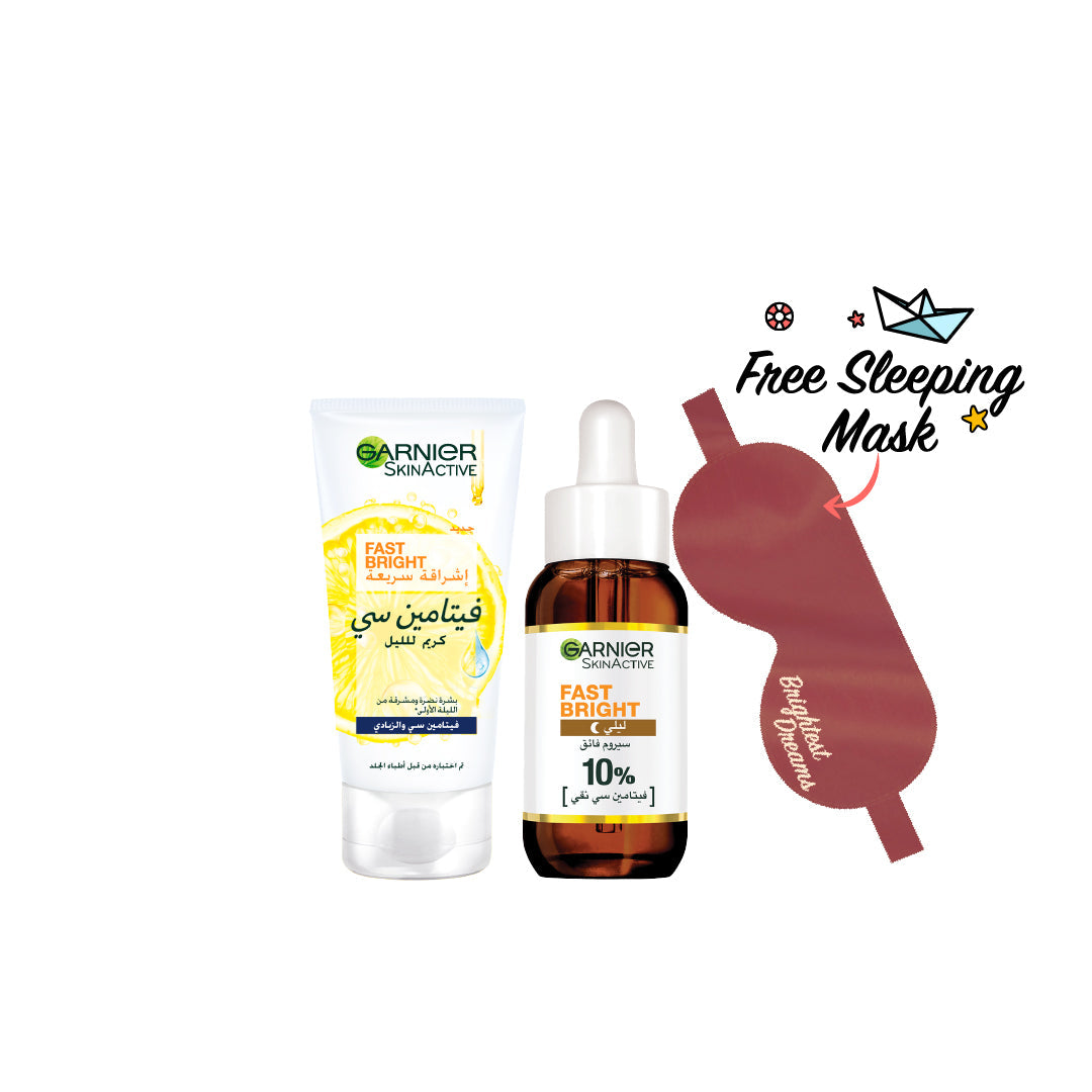 15% OFF Fast Bright Night Cream + Garnier Fast Bright 10% Pure Vitamin C Brightening Overnight Serum - 30ml + FREE Night Serum Eye Mask - Medaid