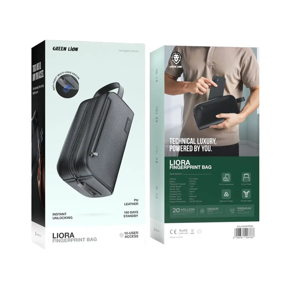 Green Lion, Liora Fingerprint Bag, PU Leather, Fingerprint Capacity 10 Sets, Charging Port Type-C, Standby Time 6 Months