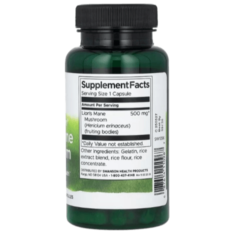 Swanson Full Spectrum Lion’s Mane Mushroom – 500 mg | 60 Capsules