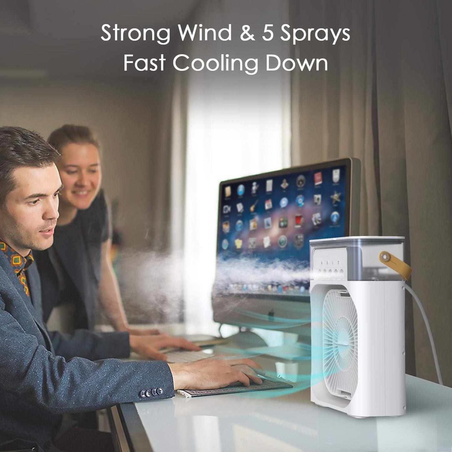 Medaid Mini Air Cooler Fan With Humidification, Cooling & 7-Colors LED- White