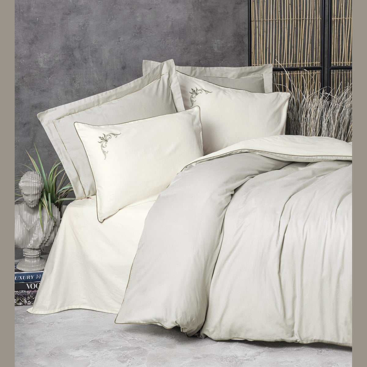 Elite Silk cotton Double Duvet Cover Set Teresa Beige