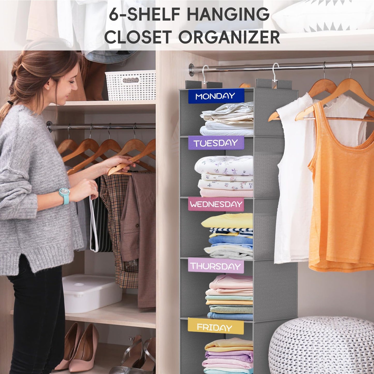 120 cm 6 Shelf Weekly Clothes Organizer Monday to Saturday