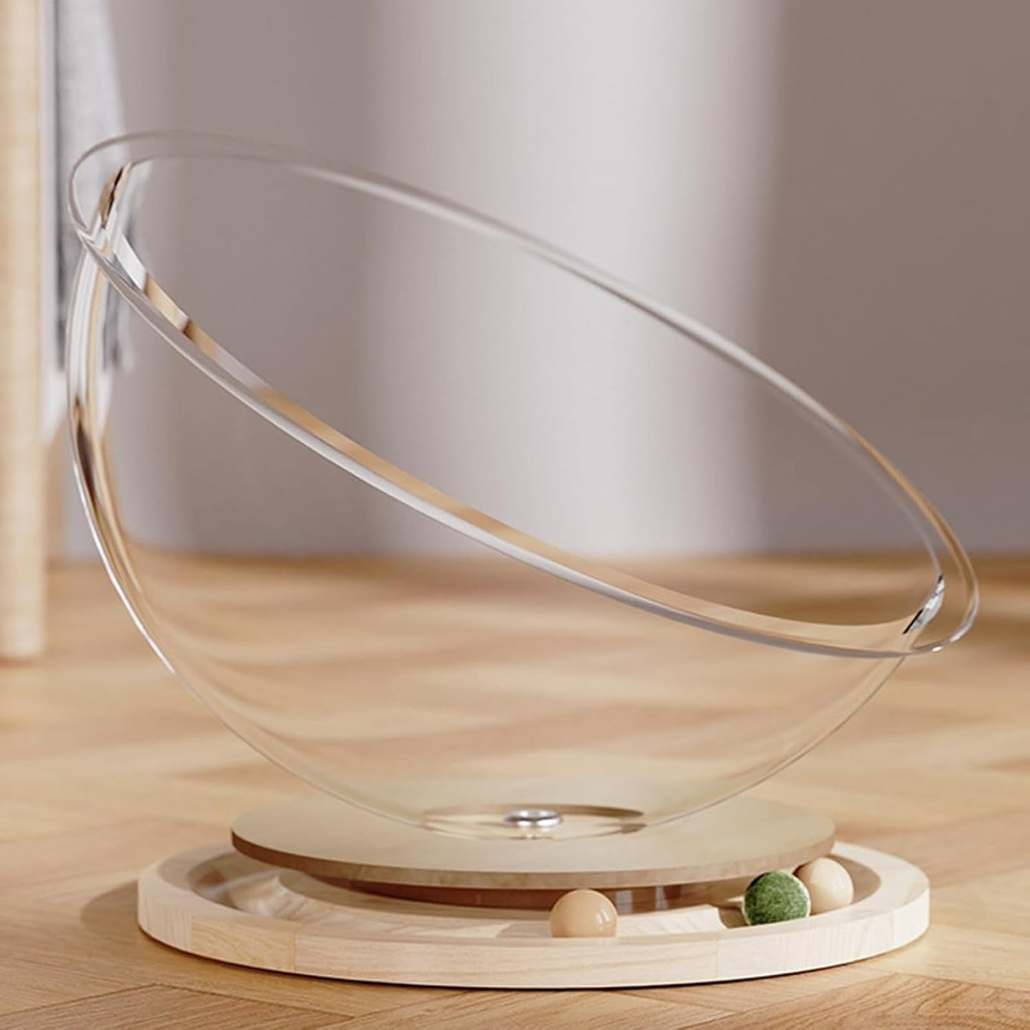 Space Capsule Elevated Cat Bed, Transparent Acrylic Nest with Turntable Toys