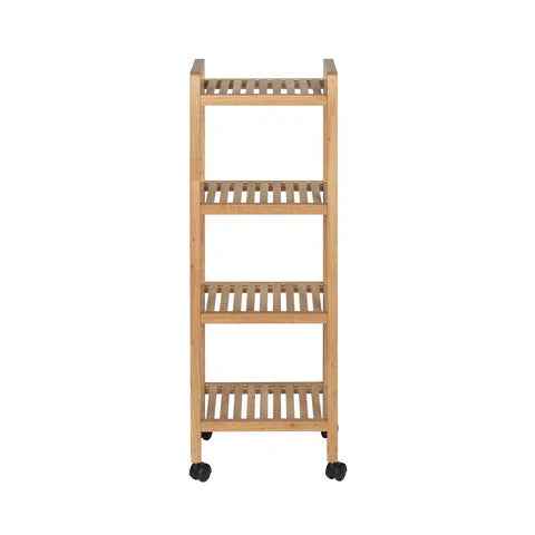 Wenko Norway Wooden Bathroom & Kitchen Trolley – 4-Tier Walnut Wood Storage Rack