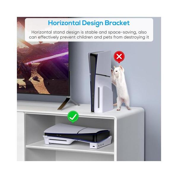 ipega PS5 Slim Horizontal Stand with 4 USB Ports, PlayStation 5 Slim Console Base Bracket with USB 2.0 Extension Data & Charging Port, PG-P5S008