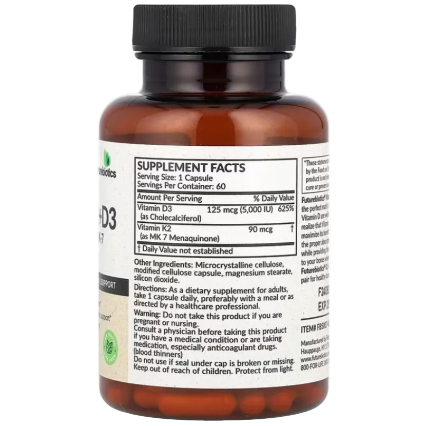 Futurebiotics Vitamin K2 + D3 – 60 Capsules | Bone Health, Heart Support & Calcium Balance