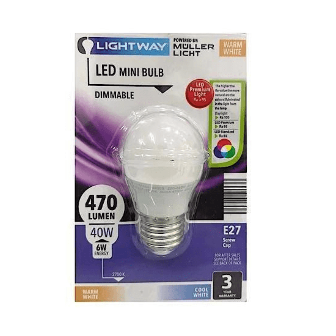 LIGHTWAY DIMMABLE LED MINI BULB 6W=40W PREMIUM LED BULB E27