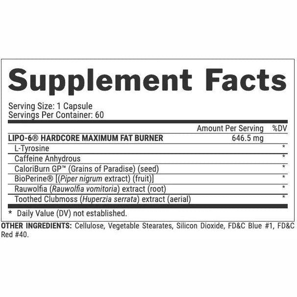 Lipo-6 Hardcore Relentless Thermogenic Fat Burning & Muscle Protection, 60 Capsules