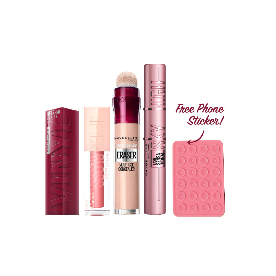 25% OFF Lifter Gloss + Vinyl Ink Lipstick + Lash Sensational Mascara + Instant Age Rewind Eraser Dark Circles Concealer + FREE Phone Sticker - Medaid