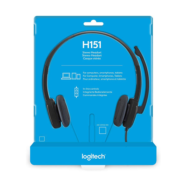 Logitech, H151 Wired Headset, Analog Stereo Headphones with Rotating Noise-Cancelling Microphone, 3.5 mm Audio Jack, In-Line Controls, PC/Mac/Laptop/Tablet/Smartphone - 981-000589