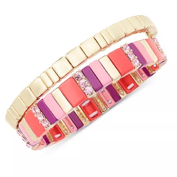 On 34th Women's Multicolor Gold-Tone 2-Pcs Set Bar Stretch Bracelets | On 34th In Lebanon