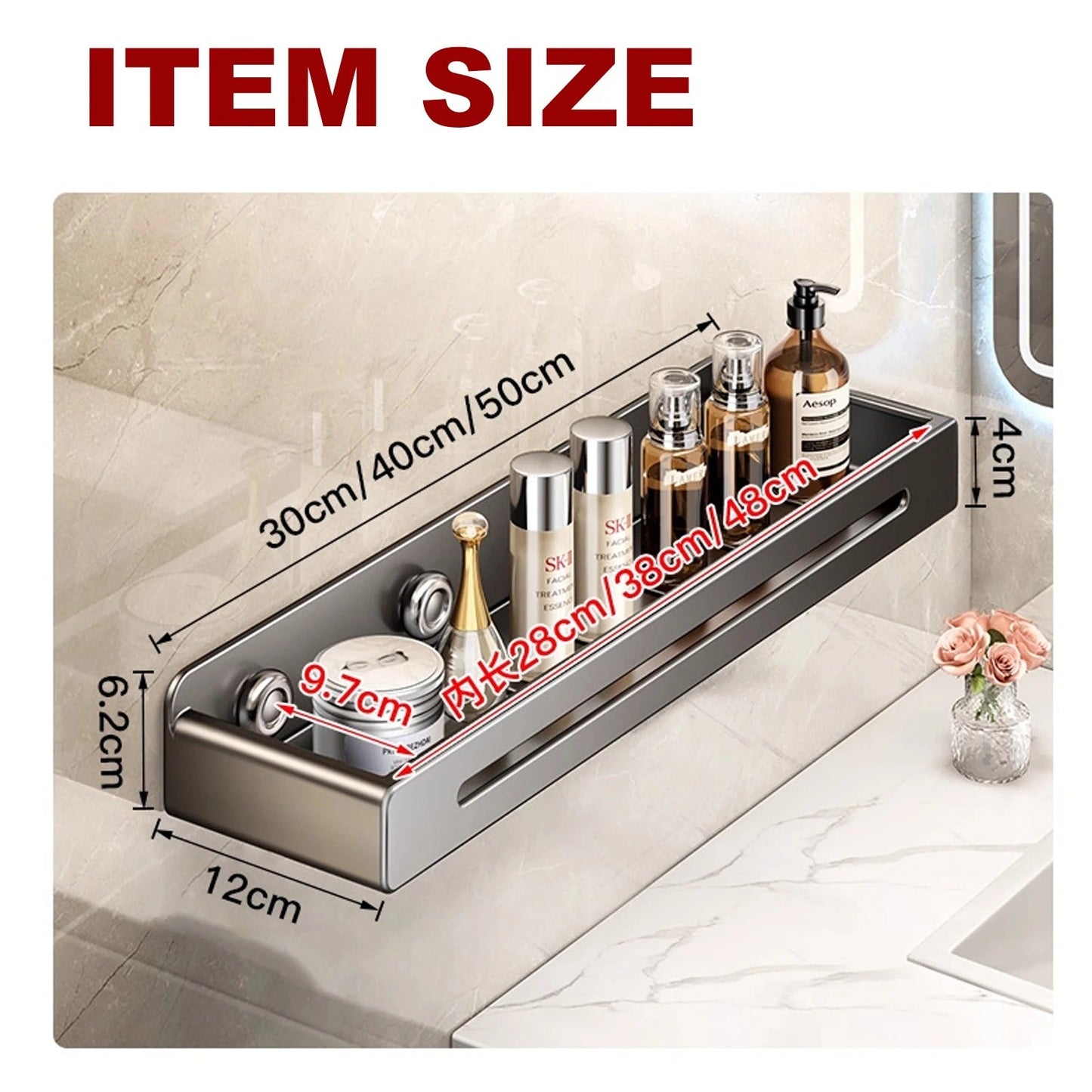 50 cm Wall Mount Bathroom Rack Bathroom Shelf Toilet Stainless Steel