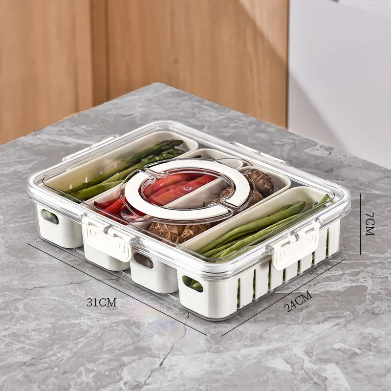 4 Grids Divided Refrigerator Storage Box With Lid And Handle