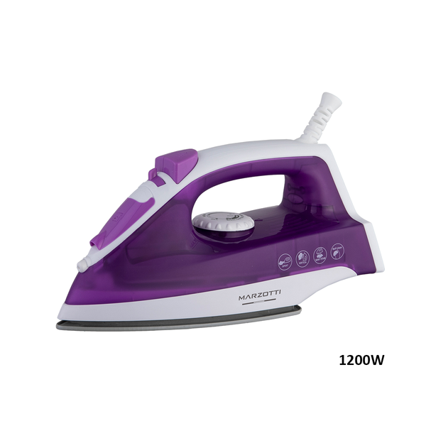 Marzotti NEW STEAM IRON QuickPress 1200W Fast Heat Up Garment Steamer Non-stick Soleplate Power Saving Clothes Iron Purple MZIR01B