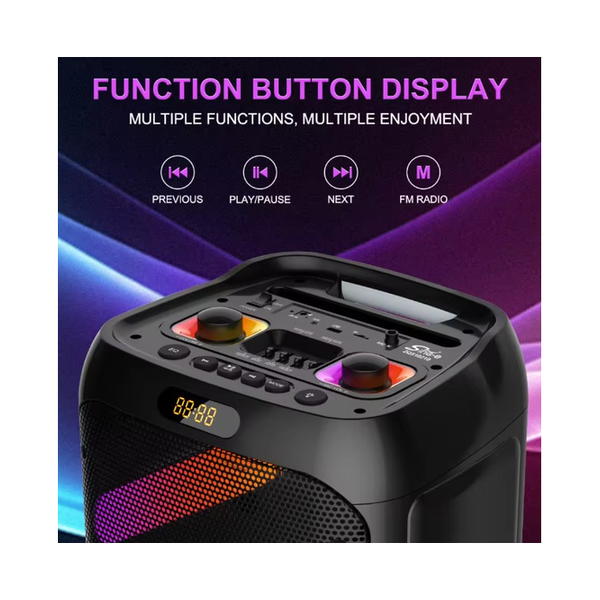 SING-E ZQS10210 50W Super Wireless Karaoke Speaker RGB 10-inch*2 Bass Sound Auxiliary Remote Control 2-Mic BT Battery Auxiliary