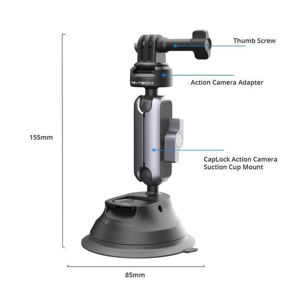 PGYTECH CapLock Suction Cup Car Mount Compatible with DJI OSMO Action 6/5 Pro/4/3, Gopro Hero 13/12/11/10, OSMO Pocket 3, Insta360 Ace Pro 2/X5/X4/ONE RS/R, Action Camera with 1/4"-20 Thread