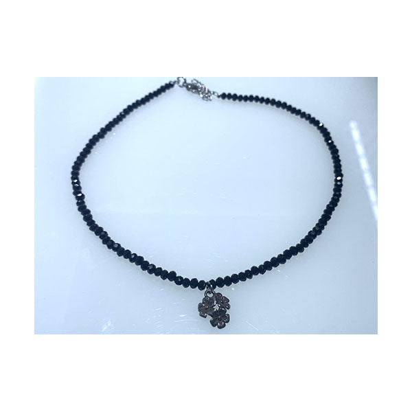 Crystal Beads Choker Necklace with Flower Black Beads for Girls and Women - CryN7K49C