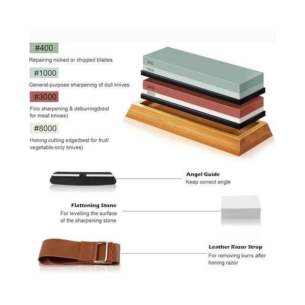 Premium Quality 8-in-1 Professional Knife Sharpening Stone Kit Full Set Sharpening Stones with Accessories Kitchen Suitable for Kitchen Knives, Pocket Knives, Hunting Knives, and Scissors.