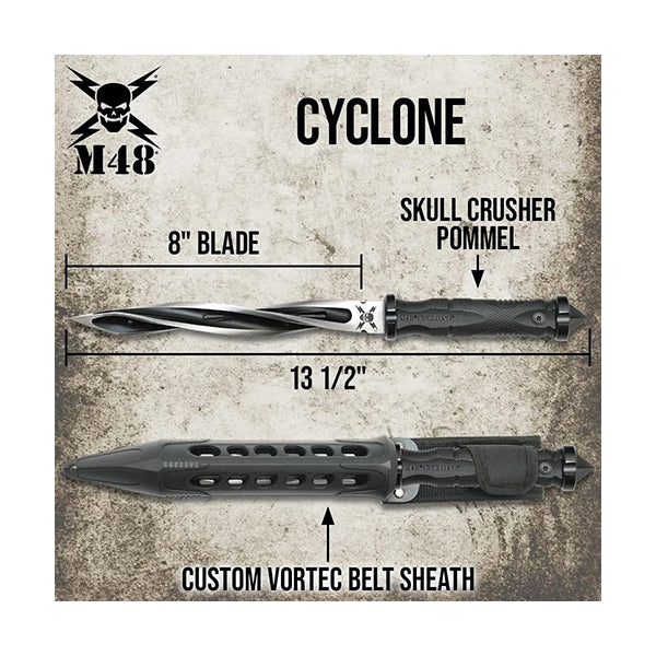 M48 Cyclone Knife Dagger Tri-Edged Spiraling Dagger Knife with Custom Vortec Sheath Tactical Knife Self Defense Tools Self Defence Camping Knife Sword