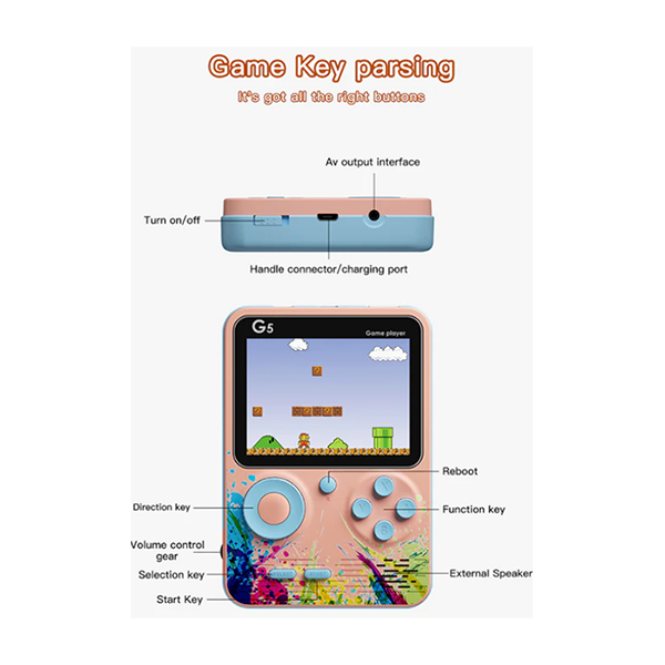 G5 Game Box - 500 Retro Games in 1 Mini Game Console Colorful LCD Screen with TV Output USB Rechargeable Portable Gaming Console Classic Games