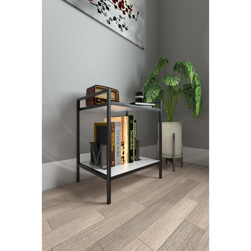 Mudesa, Modern Bedside Table Metal Wooden Two-Shelf Nightstand Metal Leg Shelf Bookshelf Coffee Table - AVENA