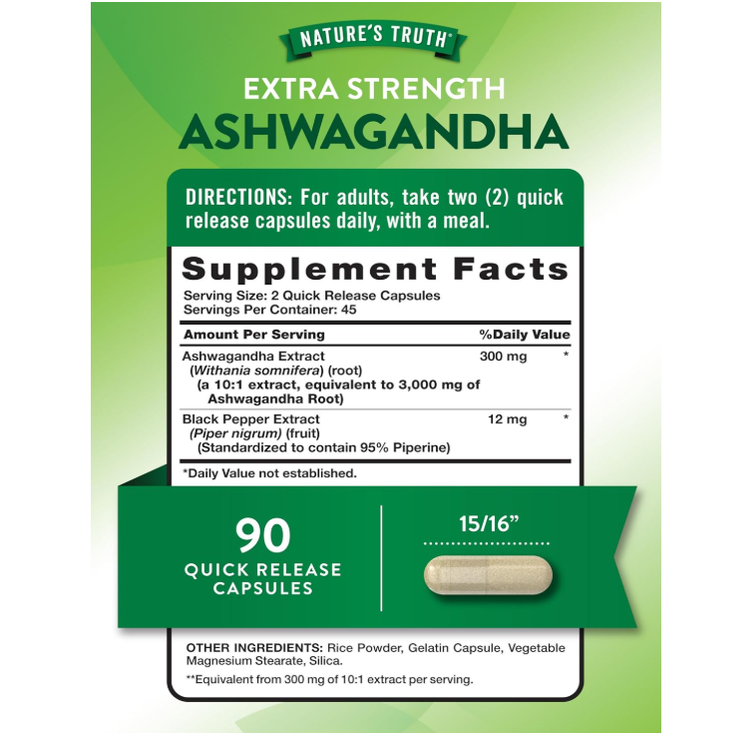 Nature’s Truth Ashwagandha Extra Strength with Black Pepper 90 Capsules
