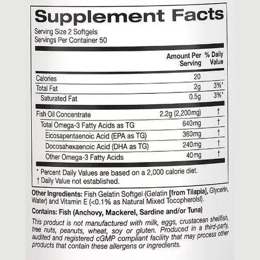 California Gold Nutrition Omega-3 Premium Fish Oil – 100 Fish Gelatin Softgels