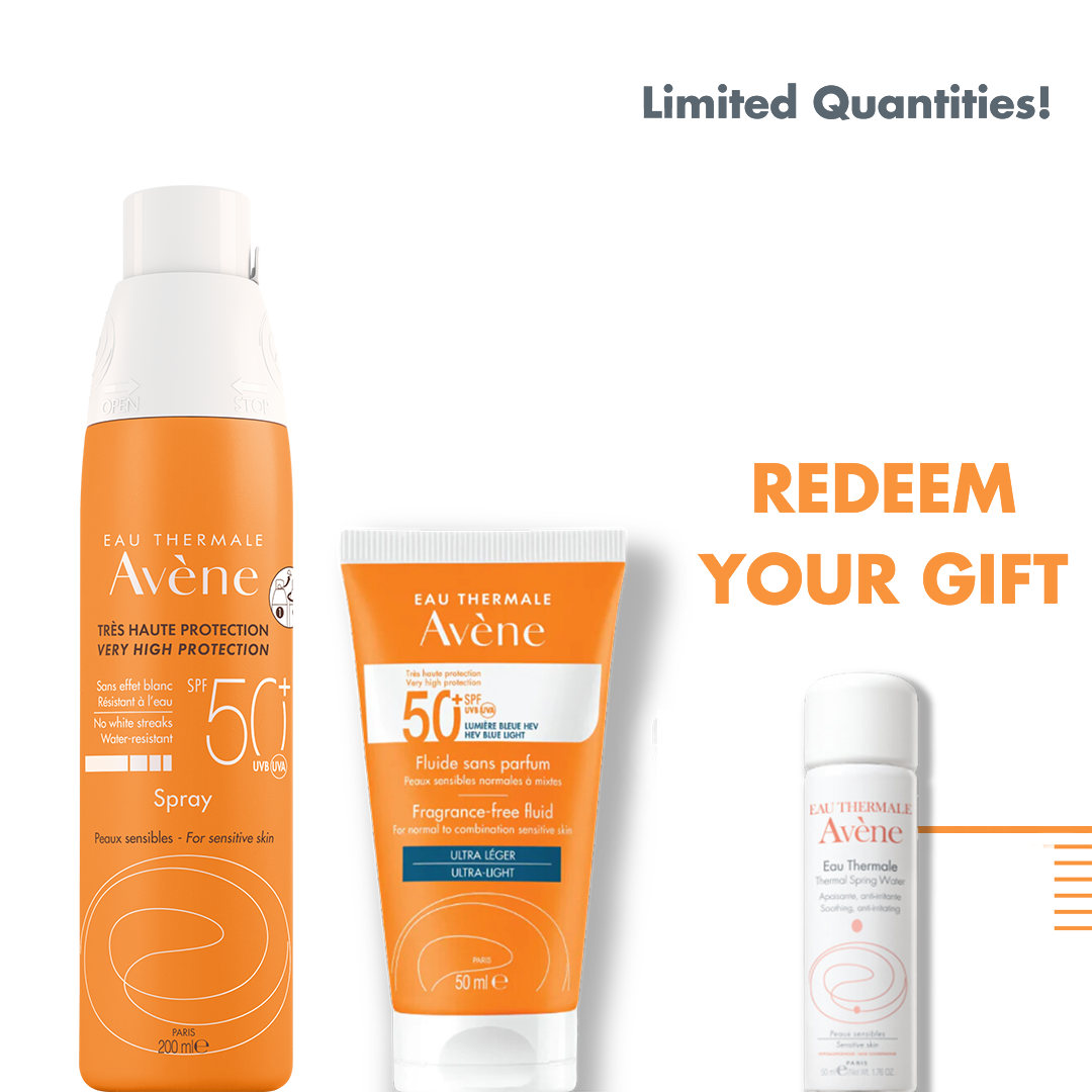 Avène Very High Protection SPF 50+ Fragrance-Free Fluid Ultra-Light + AVENE SPRAY 200 ML SPF 50+ NF + Eau Thermale 50ml (Gift) - Medaid