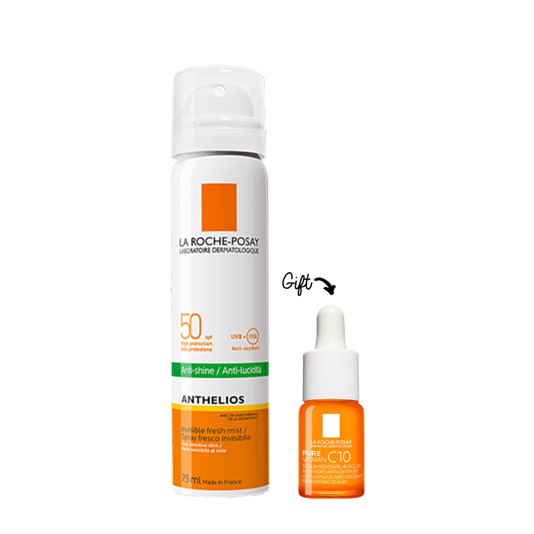 Anthelios Spf 50 Invisible Face Mist Anti-Shine 75ML+ Pure Vitamin C 10 Serum (Gift) - Medaid