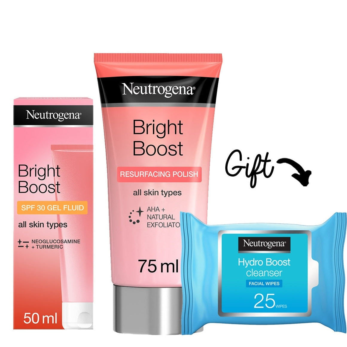 Buy 1 Bright Boost Polish + 1 Bright Boost Gel Fluid and get 1 Hydro Boost Wipes for free - Medaid