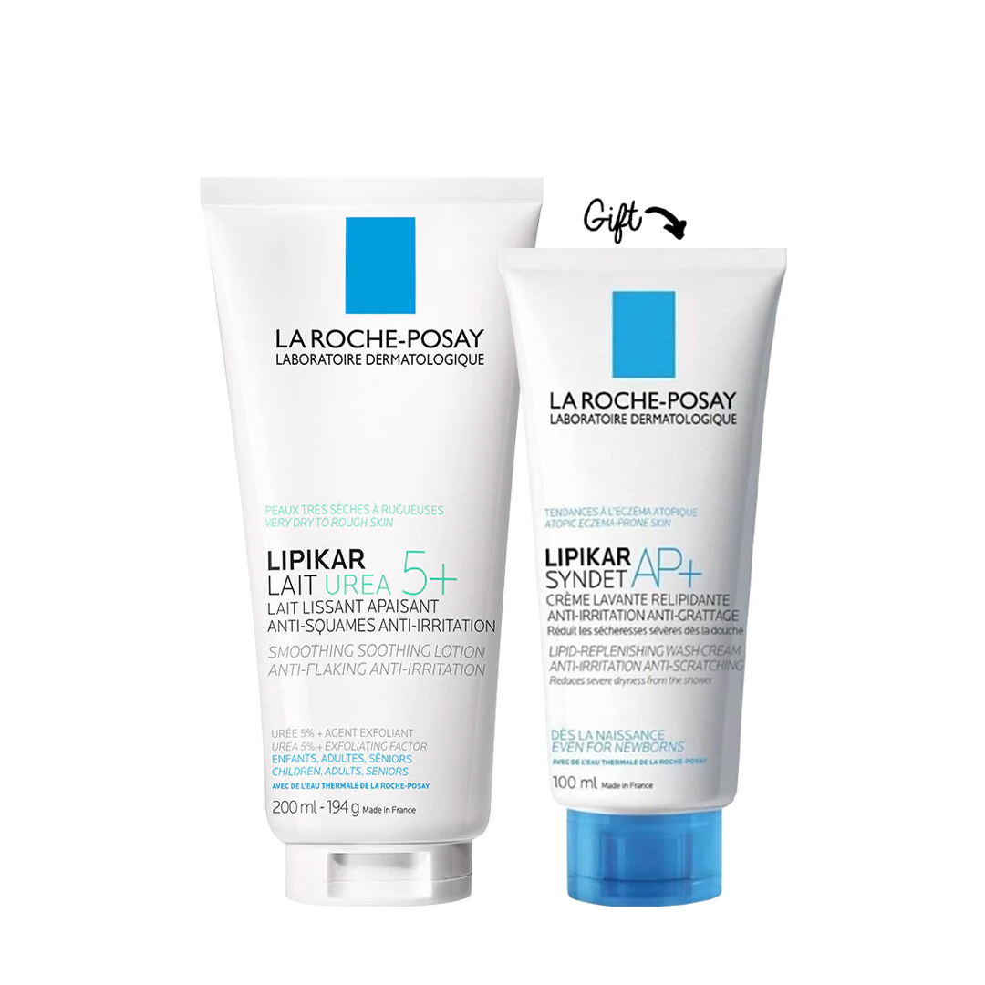 Lipikar Lait 5% Urea Body Lotion for Dry Skin 200ml + Lipikar Syndet 100 ML GIFT - Medaid