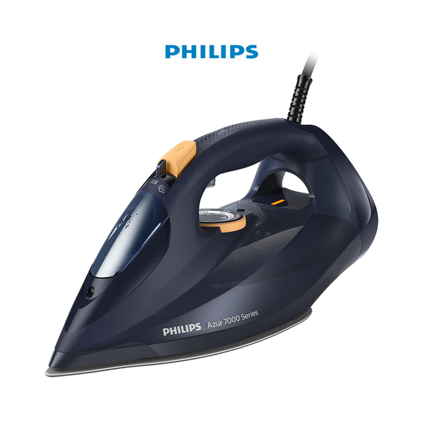 Philips 7000 Series Steam Iron, Powerful 3000W, 50g/min Steam, 250g Steam Boost, SteamGlide Elite Soleplate for Smooth Gliding, Blue/Yellow (DST7060/20)