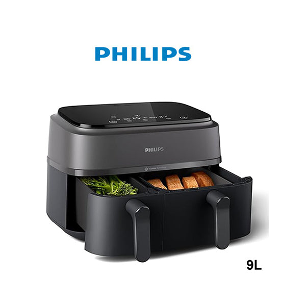 Philips Dual Basket Air Fryer 3000 Series - 2750W, 9L Capacity, 2 Basket Drawers, 8 Presets Touchscreen NA350
