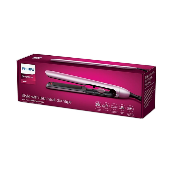 Philips 5000 Series - ThermoShield Ionic Hair Straightener, Ceramic Coated Plates Infused with Argan Oil - Light Pink, Model BHS530/00