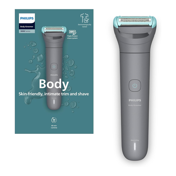 Philips Body Groomer BG3480/15 | Trim & Shave Body Hair | 100% Showerproof | Skin-friendly | 2 & 3 mm Combs | Up to 80 min Cordless | Battery Indicator | USB Charging