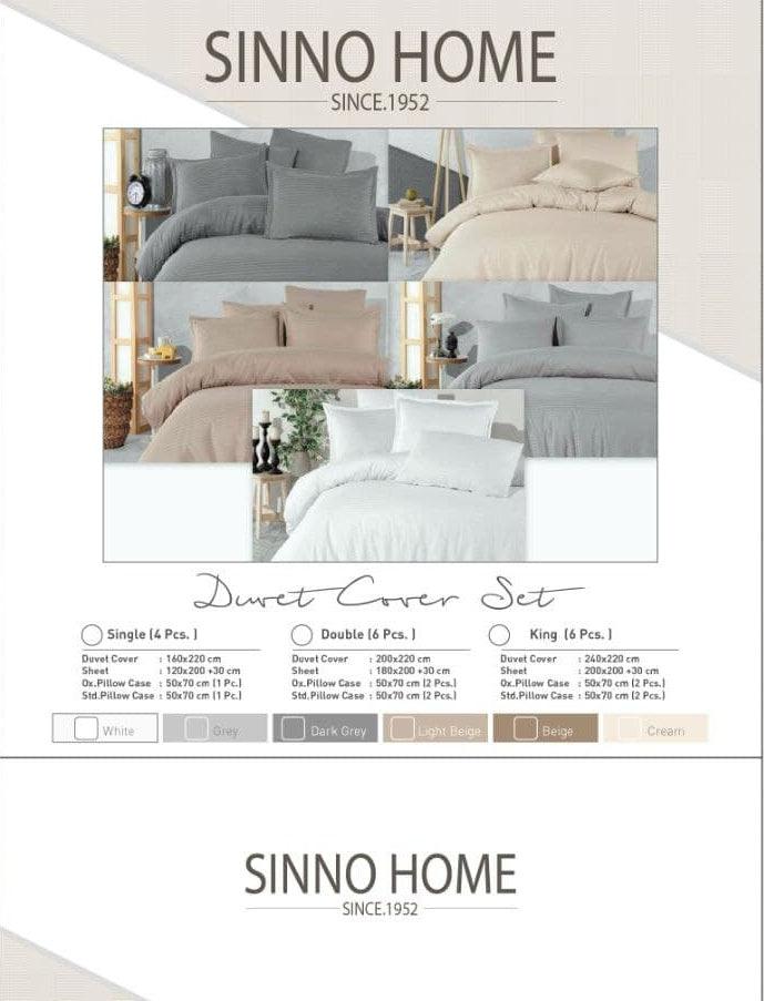 SINNOHOME Stripe PURE COTTON Duvet Cover Set GREY