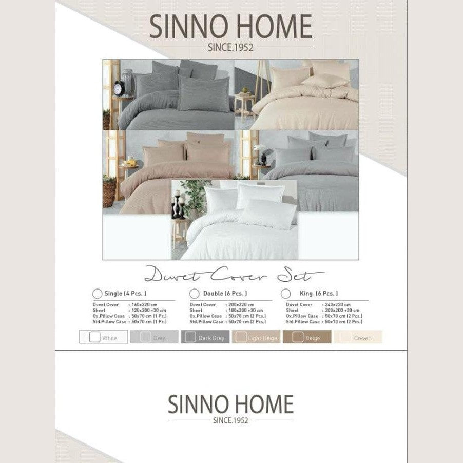 SINNOHOME Stripe PURE COTTON Duvet Cover Set GREY