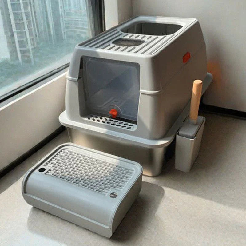 Stainless steel Modern Hooded Cat Litter Box OPEN TOP