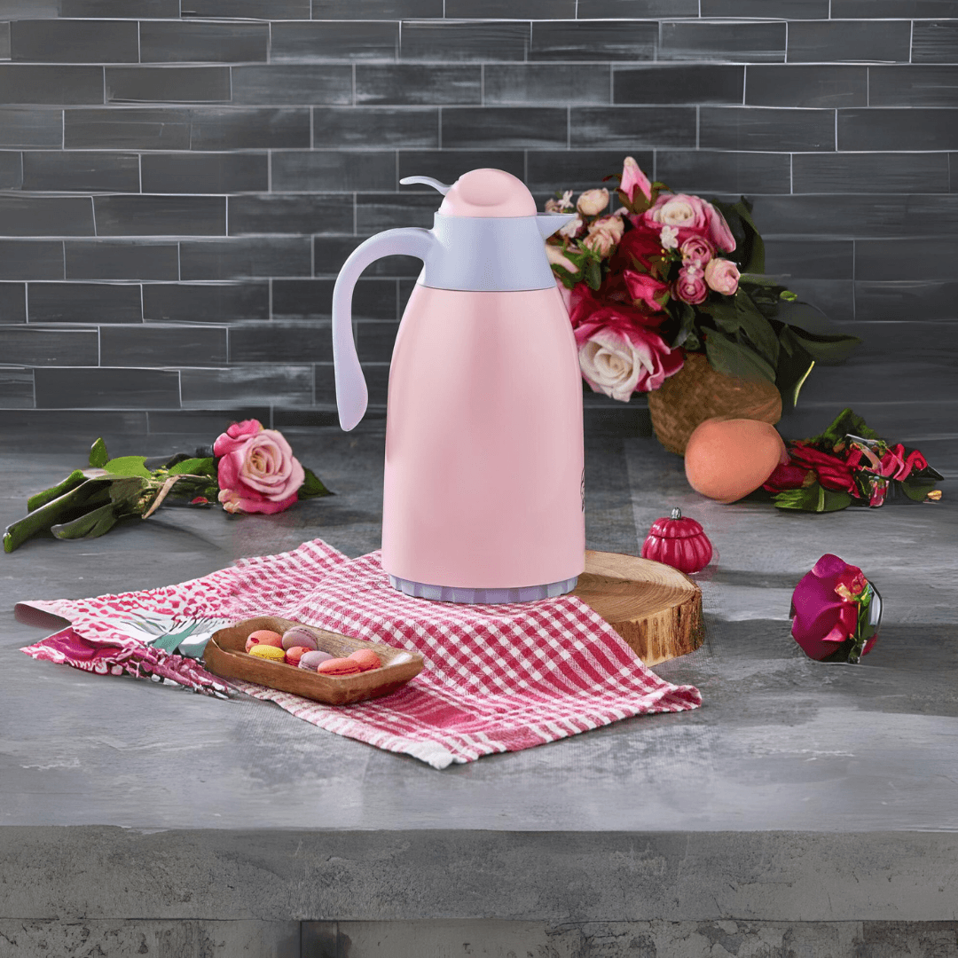 Plastic Vacuum Thermos With Glass Inner 1.3L Pink